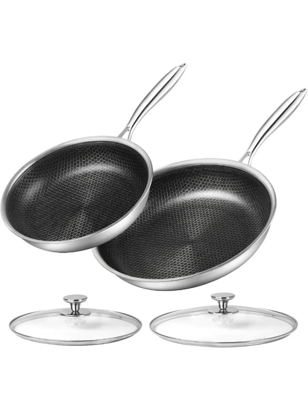 Non-Stick Stainless Steel Frying Pan Set with Lid | Honeycomb Coating